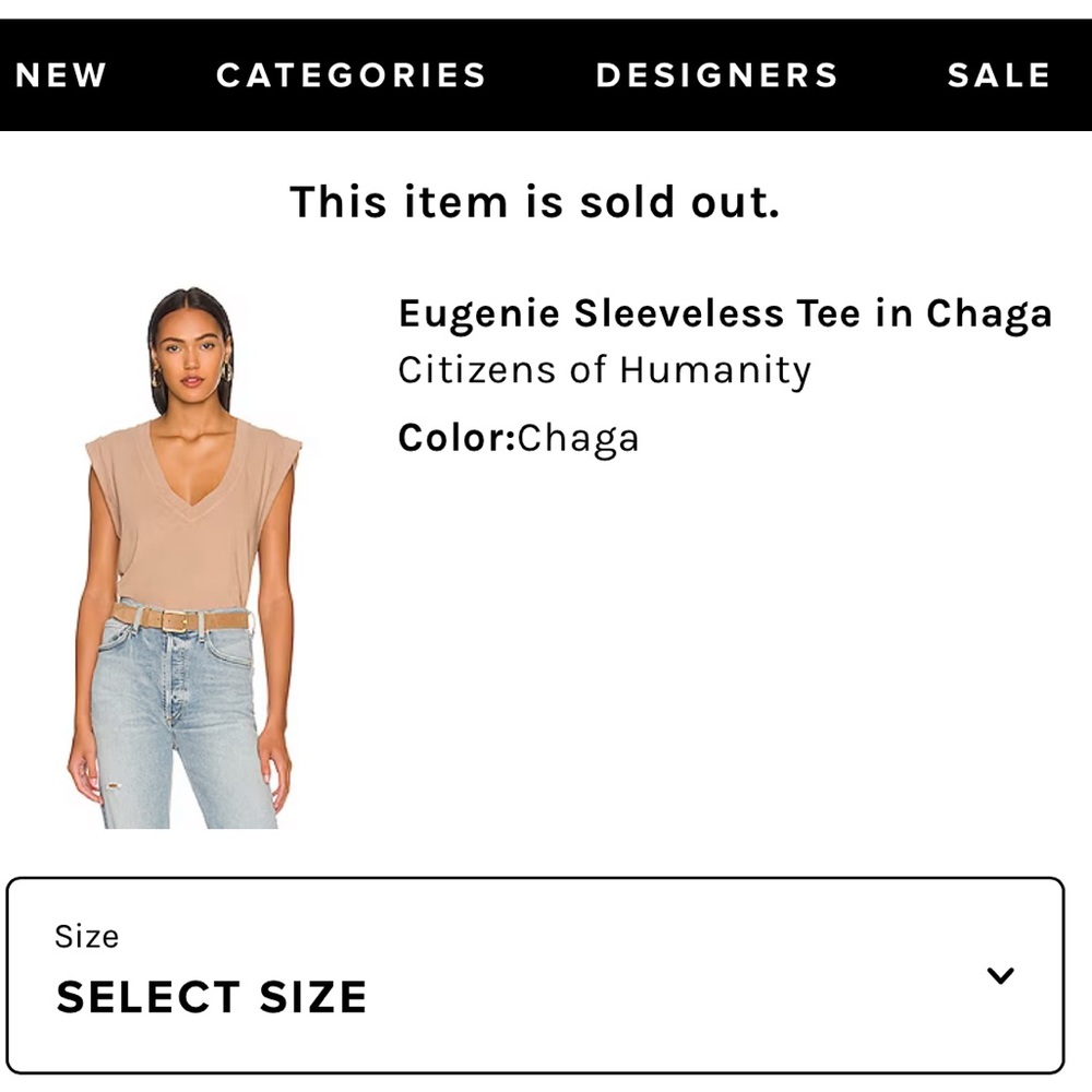 Citizens of Humanity Eugenie V Neck sleeveless Tank Top Tan Medium chaga - Picture 3 of 13